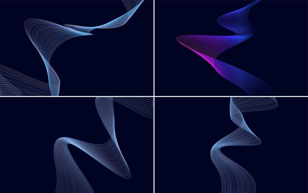 Conjunto de 4 fondo de patrón de onda geométrica Ilustración de vector de línea ondulante abstracta