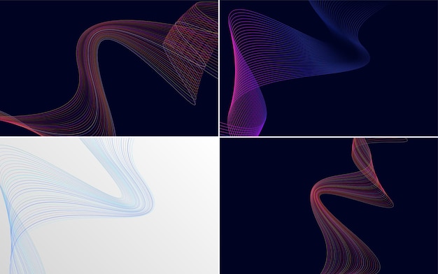 Conjunto de 4 fondo de patrón de onda geométrica Ilustración de vector de línea ondulante abstracta