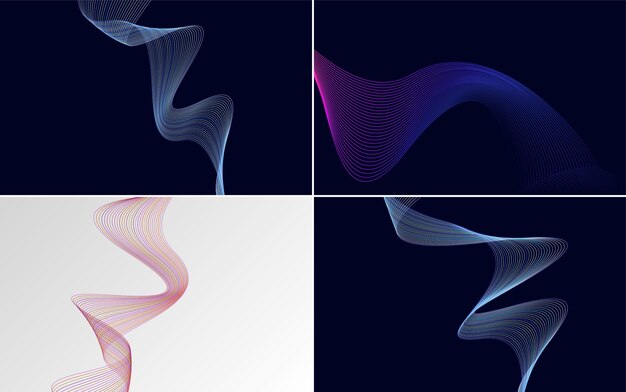 Conjunto de 4 fondo de patrón de onda geométrica Ilustración de vector de línea ondulante abstracta