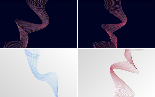Conjunto de 4 fondo de patrón de onda geométrica Ilustración de vector de línea ondulante abstracta