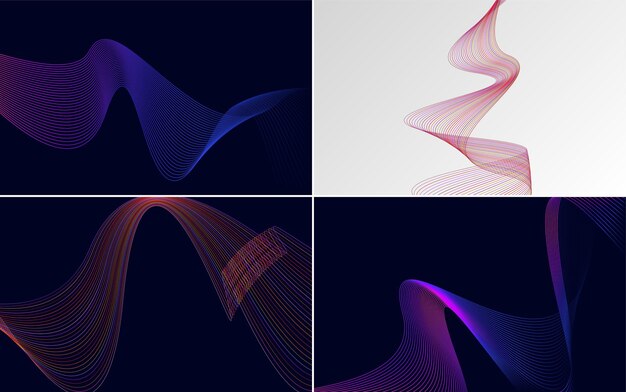 Conjunto de 4 fondo de patrón de onda geométrica Ilustración de vector de línea ondulante abstracta