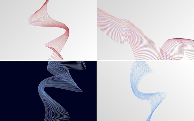 Conjunto de 4 fondo de patrón de onda geométrica Ilustración de vector de línea ondulante abstracta