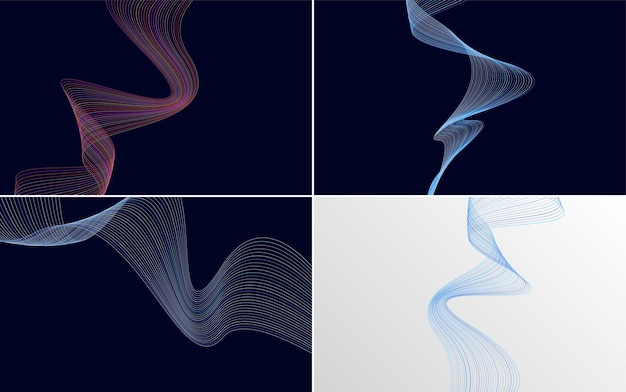 Conjunto de 4 fondo de patrón de onda geométrica Ilustración de vector de línea ondulante abstracta