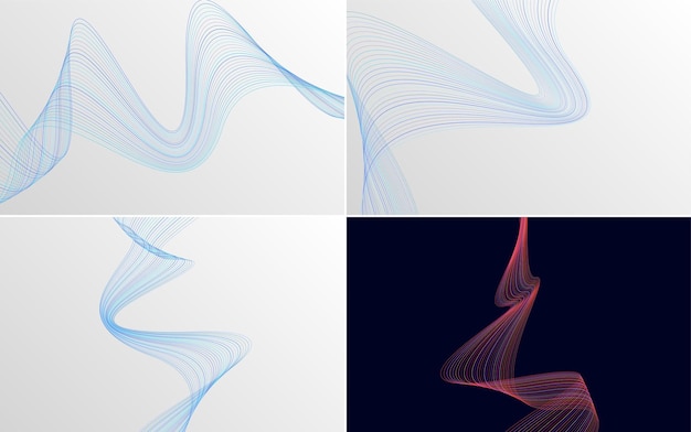 Conjunto de 4 fondo de patrón de onda geométrica Ilustración de vector de línea ondulante abstracta