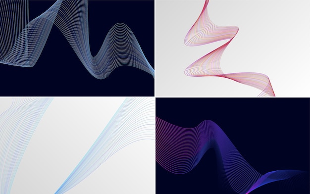 Conjunto de 4 fondo de patrón de onda geométrica Ilustración de vector de línea ondulante abstracta