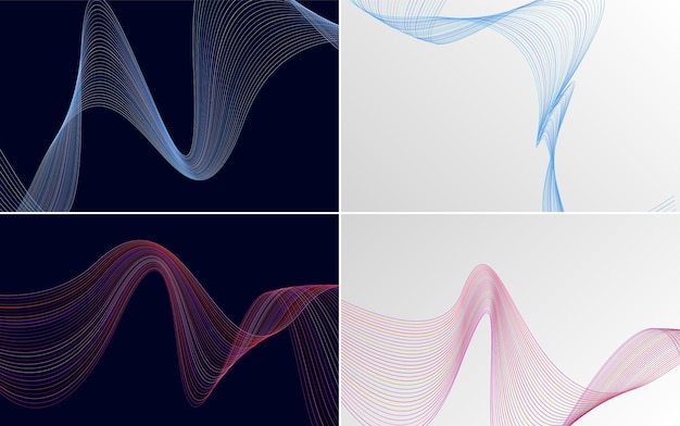 Conjunto de 4 fondo de patrón de onda geométrica Ilustración de vector de línea ondulante abstracta