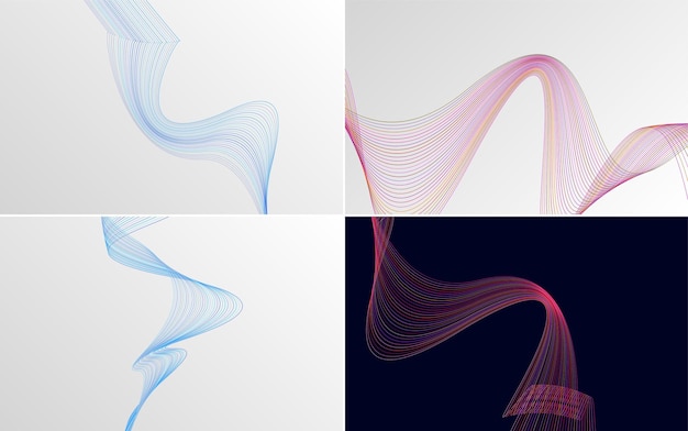 Conjunto de 4 fondo de patrón de onda geométrica Ilustración de vector de línea ondulante abstracta