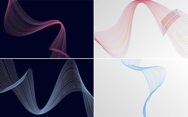 Conjunto de 4 fondo de patrón de onda geométrica Ilustración de vector de línea ondulante abstracta