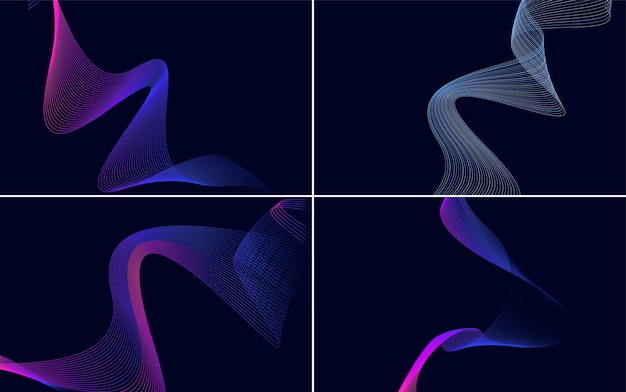 Conjunto de 4 fondos de líneas vectoriales para agregar interés visual a sus diseños
