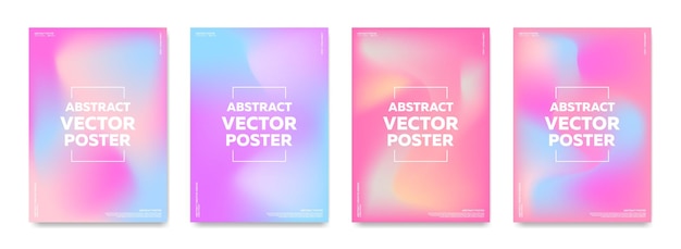 Conjunto de 4 fondos vectoriales abstractos con colores de degradado brillantes para carteles, banderas y folletos