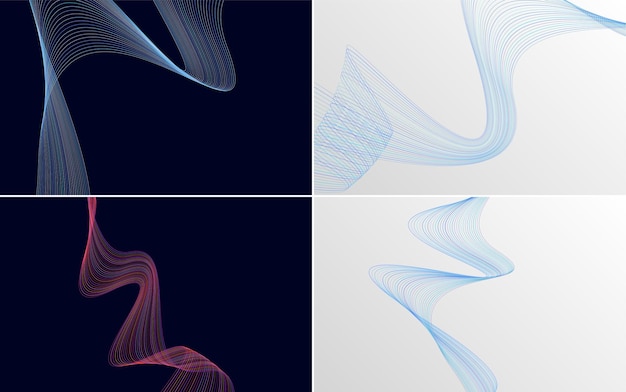 Conjunto de 4 fondos vectoriales con patrones de ondas geométricas