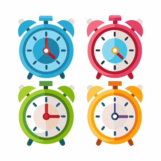 conjunto de 4 iconos de reloj despertador de ilustración vectorial aislados en un fondo blanco
