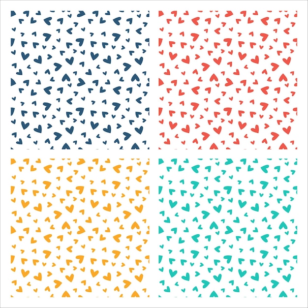 Conjunto de 4 patrones sin costuras con corazones y fondo blanco