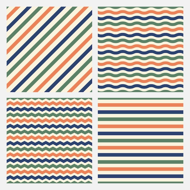 Conjunto de 4 patrones sin fisuras blancos con líneas de colores.