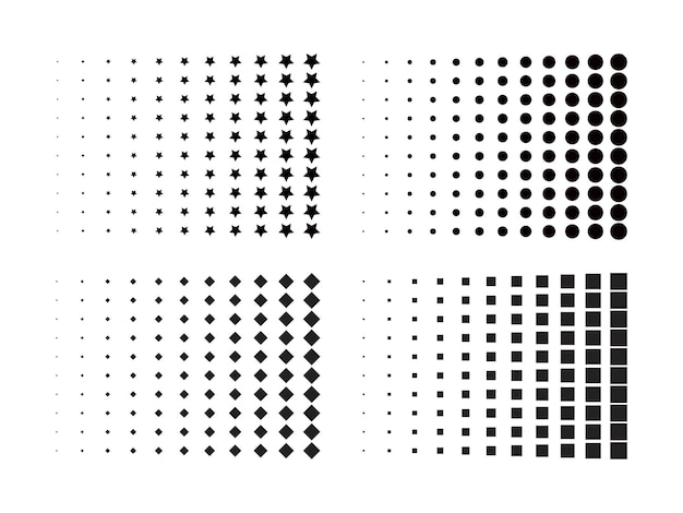 Conjunto de 4 patrones de puntos de medio tono Gradientes Ilustración vectorial