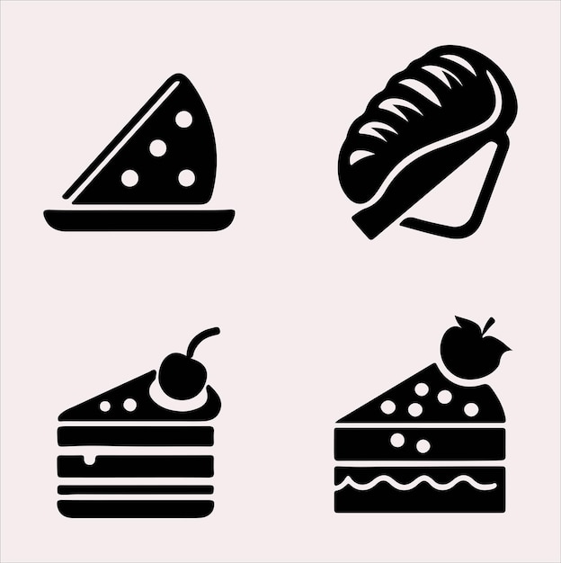 Un conjunto de 4 pcs de icono de comida Ilustración vectorial de silueta con fondo blanco