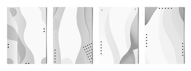 Conjunto de 4 piezas de fondos de luz abstractos plantillas de líneas negras onduladas para publicidad texturas de tarjetas de visita Vector