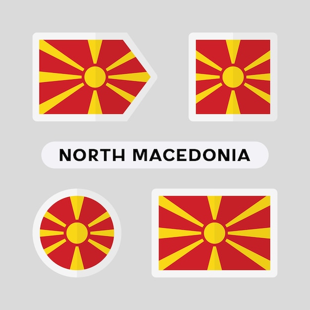 Conjunto de 4 símbolos con la bandera de Macedonia del Norte