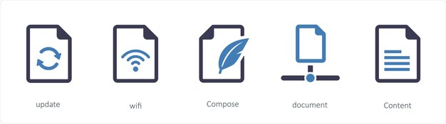 Un conjunto de 5 archivos iconos como actualización de wifi Componer documento