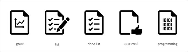 Un conjunto de 5 archivos iconos como lista de gráficos lista hecha aprobado