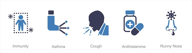 Un conjunto de 5 iconos de alergia como tos de asma inmunidad