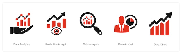 Vector un conjunto de 5 iconos de análisis de datos como análisis de datos análisis predictivo análisis de datos