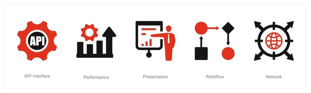 Un conjunto de 5 iconos de análisis de datos como presentación de rendimiento de la interfaz API
