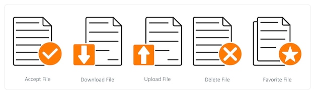 Un conjunto de 5 íconos de archivos como aceptar archivo descargar archivo cargar archivo