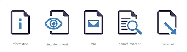 Un conjunto de 5 íconos de archivos, como información, vista, documento y correo