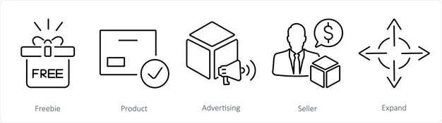 Un conjunto de 5 íconos de aumento de ventas como publicidad de productos gratuitos