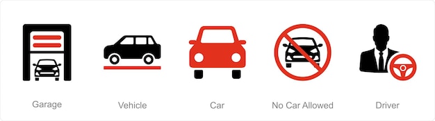 Un conjunto de 5 íconos de automóviles como vehículos de garaje.