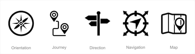 Un conjunto de 5 íconos de Aventura como dirección de viaje de orientación