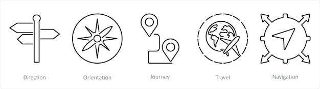 Un conjunto de 5 íconos de Aventura como viaje de orientación direccional
