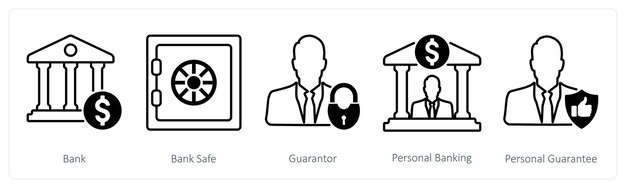 Un conjunto de 5 iconos bancarios como garante de la seguridad del banco
