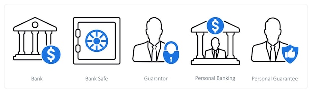 Un conjunto de 5 iconos bancarios como garante de la seguridad del banco