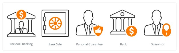 Un conjunto de 5 iconos bancarios como garantía personal de seguridad bancaria personal