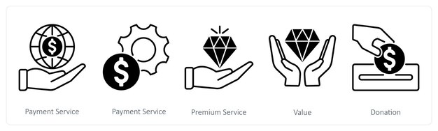Un conjunto de 5 iconos bancarios como valor de servicio de pago premium