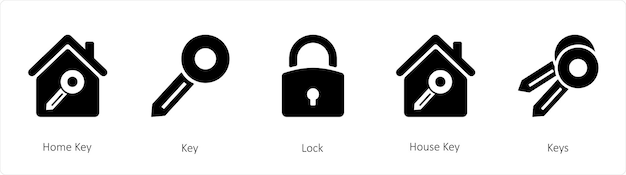 Un conjunto de 5 iconos de bienes raíces como Home Key Key Lock