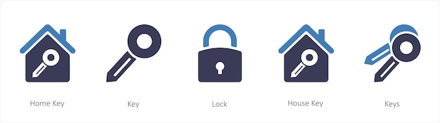 Un conjunto de 5 iconos de bienes raíces como Home Key Key Lock