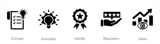 Vector un conjunto de 5 íconos de branding como identidad de innovación conceptual