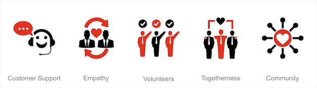 Un conjunto de 5 íconos de caridad y donaciones como voluntarios de empatía de atención al cliente