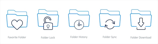 Un conjunto de 5 iconos de carpeta como el bloqueo de carpeta de carpeta favorita