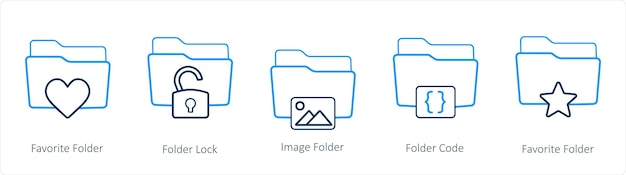 Un conjunto de 5 iconos de carpeta como el bloqueo de carpeta de carpeta favorita