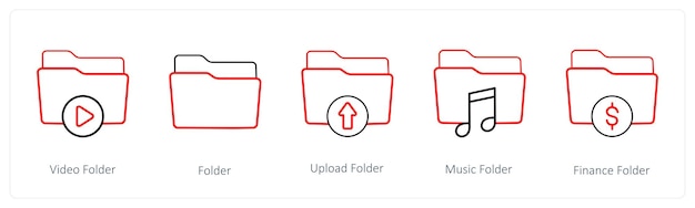 Un conjunto de 5 iconos de carpeta como la carpeta de carpeta de video
