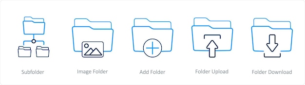Un conjunto de 5 iconos de carpeta, como la carpeta de imágenes de subcarpeta