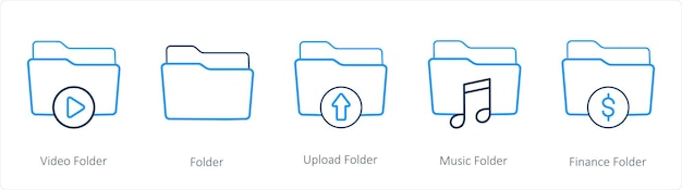 Un conjunto de 5 íconos de carpeta, como la carpeta de video.