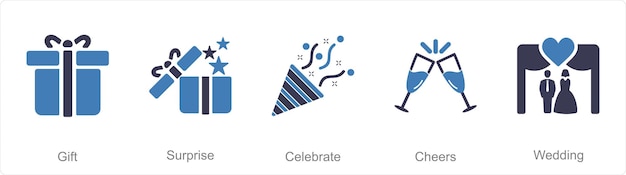 Un conjunto de 5 íconos de celebración como invitaciones para el evento