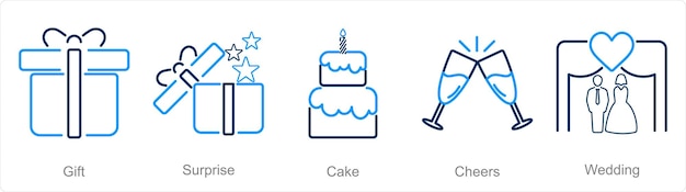 Un conjunto de 5 íconos de Celebrate como pastel sorpresa de regalo