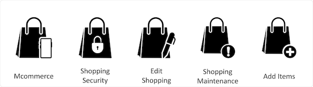 Un conjunto de 5 iconos comerciales como m comercio compras seguridad editar compras