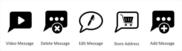 Un conjunto de 5 iconos comerciales como mensaje de video borrar mensaje editar mensaje